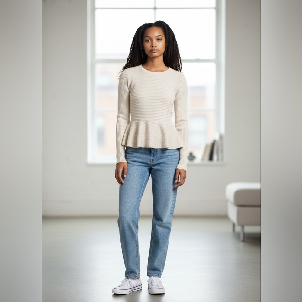 Ted Baker Cream Peplum Knit Top